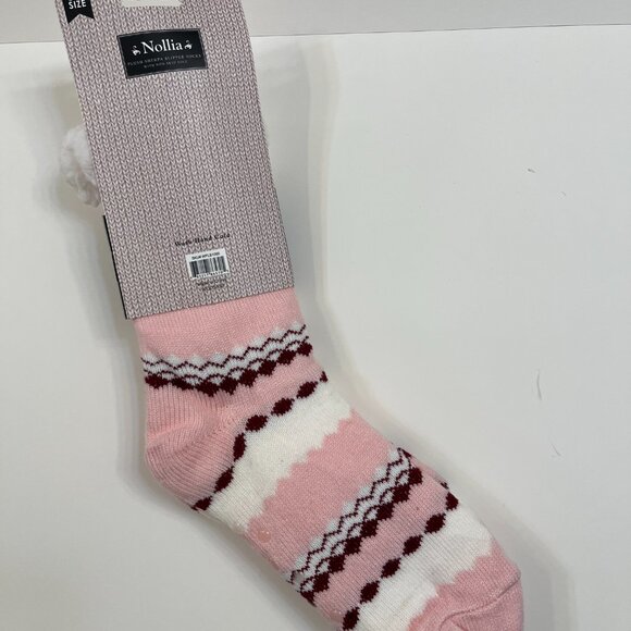 Women's Sherpa Non-Skid Heavy Socks - Pink/Red/White - NWT - Picture 6 of 7